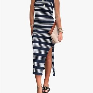 Striped Navy and White Sleeveless Sundress